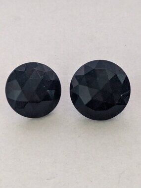 Vintage Round Black Faceted Glass Stud Earrings